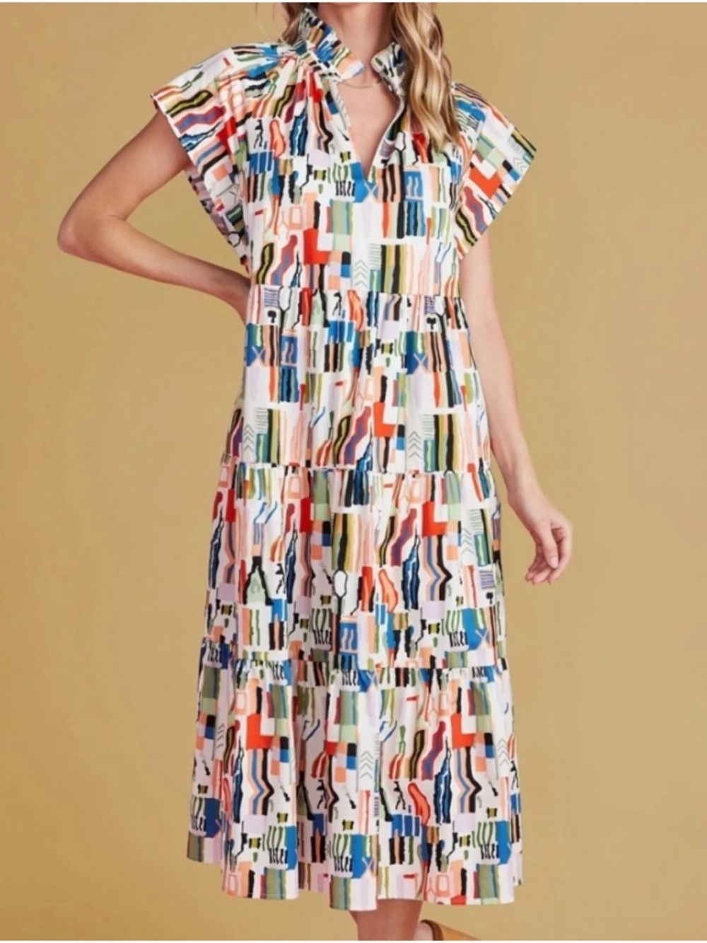 CROSBY by Mollie Burch || ‘Watts’ V Neck Midi Bazaar Printed Dress - Picture 8 of 9